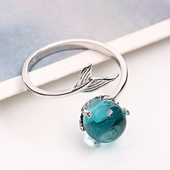 *NEW 925 Silver Crystal Mermaid Adjustable Ring - Picture 8 of 10